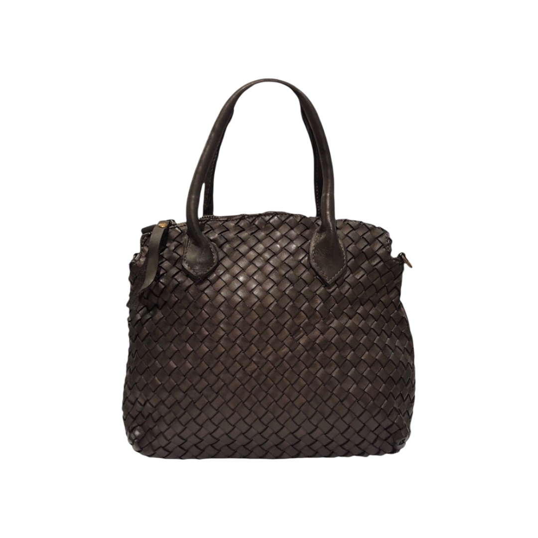 GRETA borsa pelle invecchiata intrecciata testa di moro
