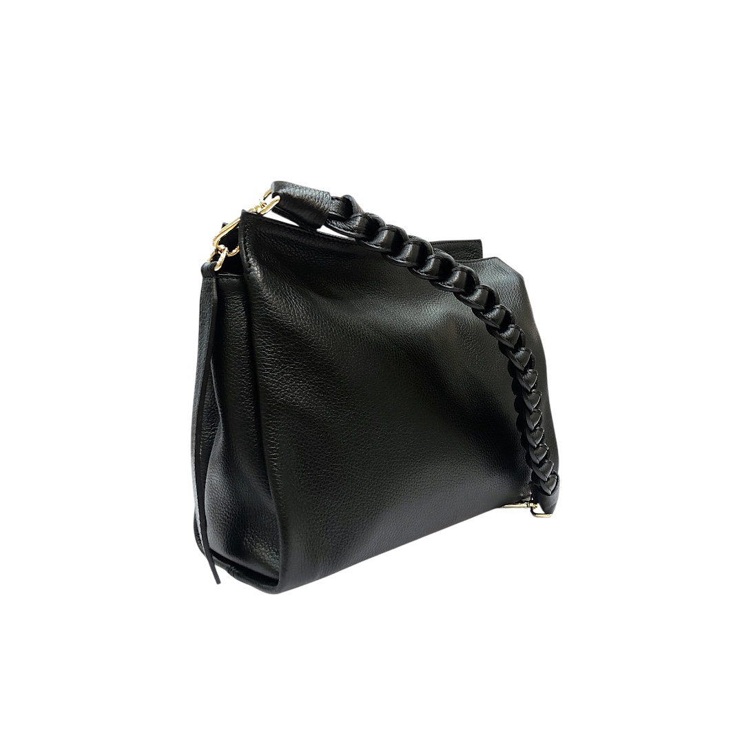 ISA borsa pelle nera con manico a treccia - immagine 2