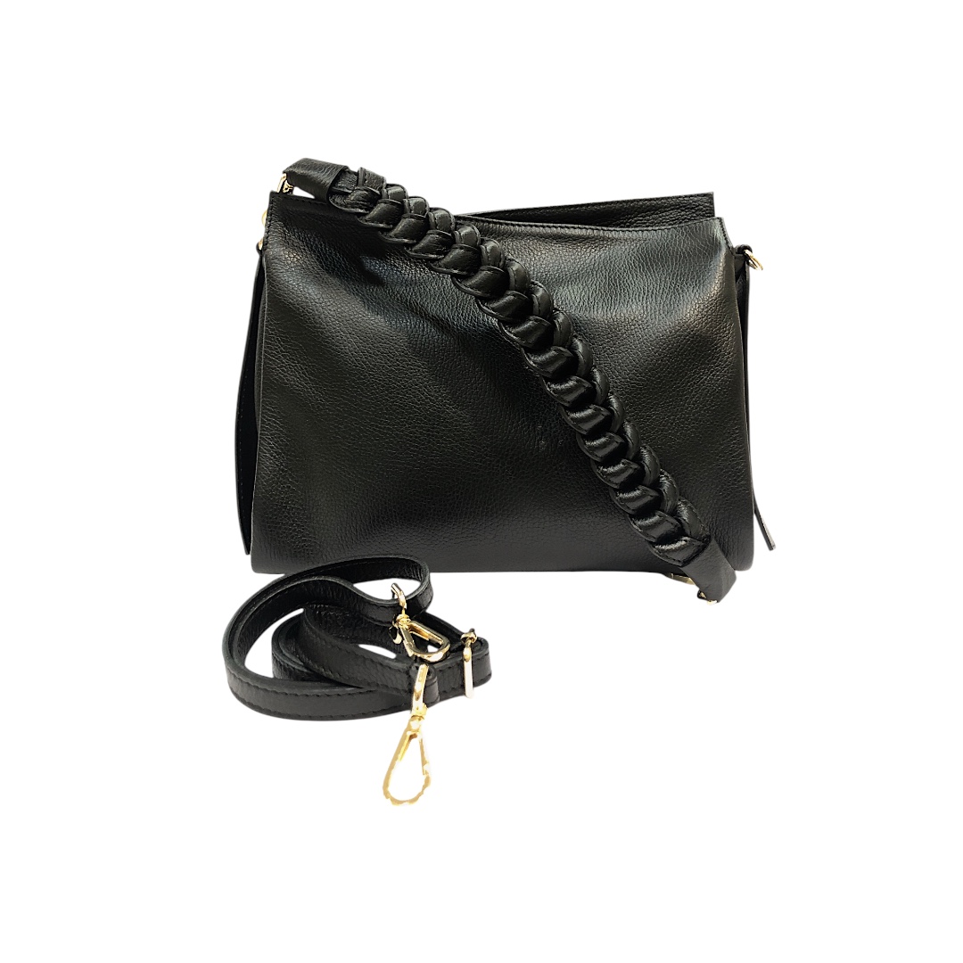 ISA borsa pelle nera con manico a treccia - immagine 3