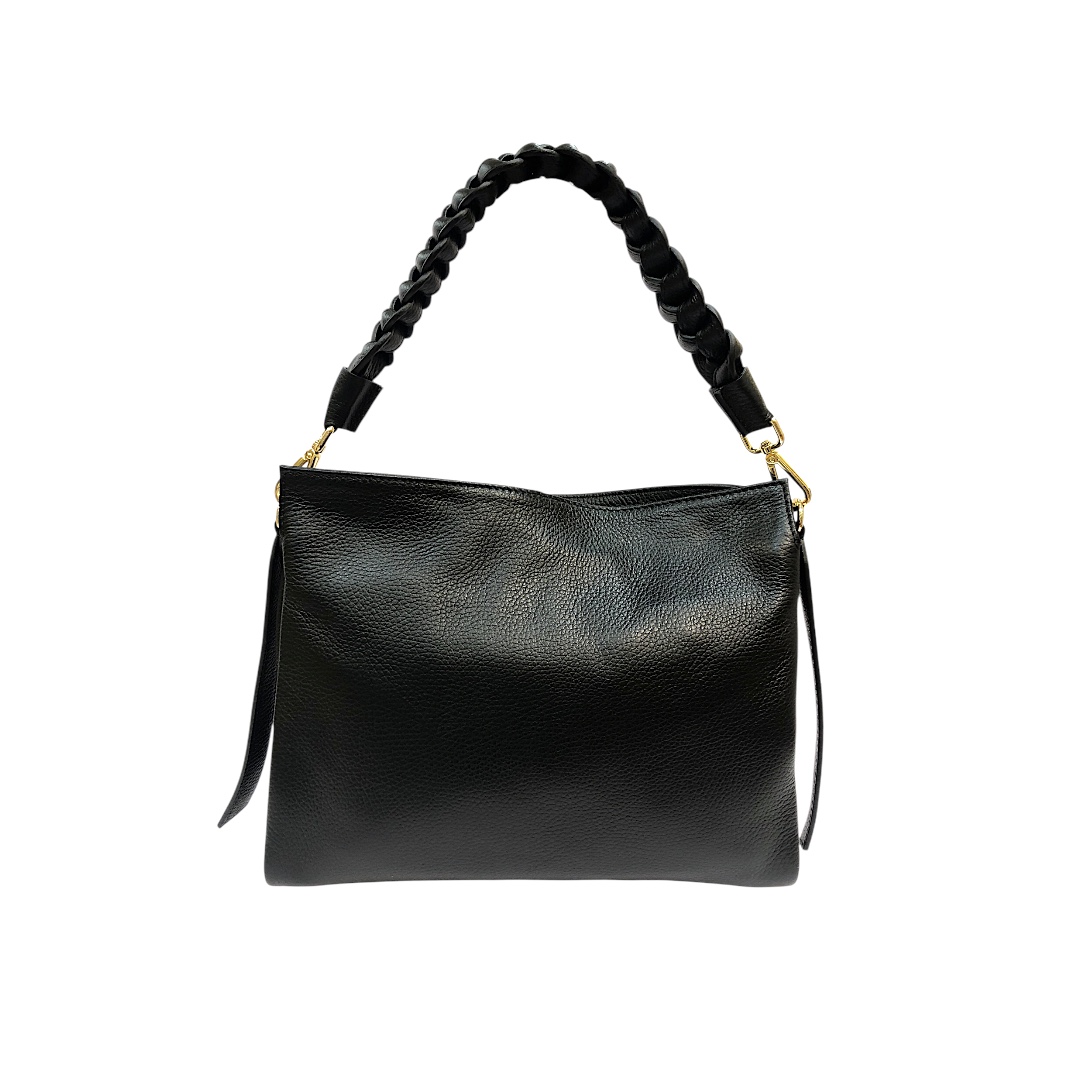 ISA borsa pelle nera con manico a treccia - immagine 4