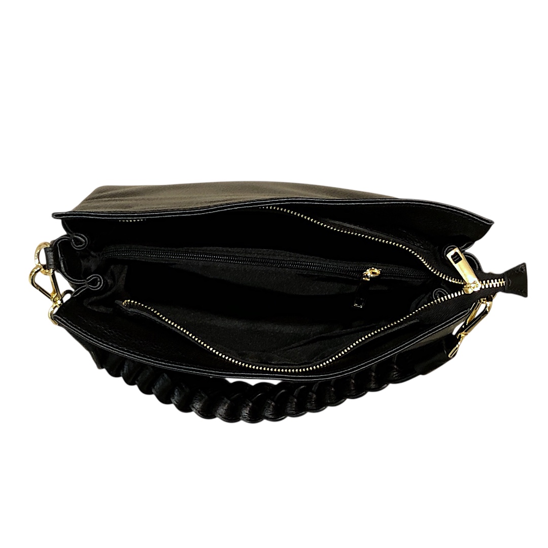 ISA borsa pelle nera con manico a treccia - immagine 5