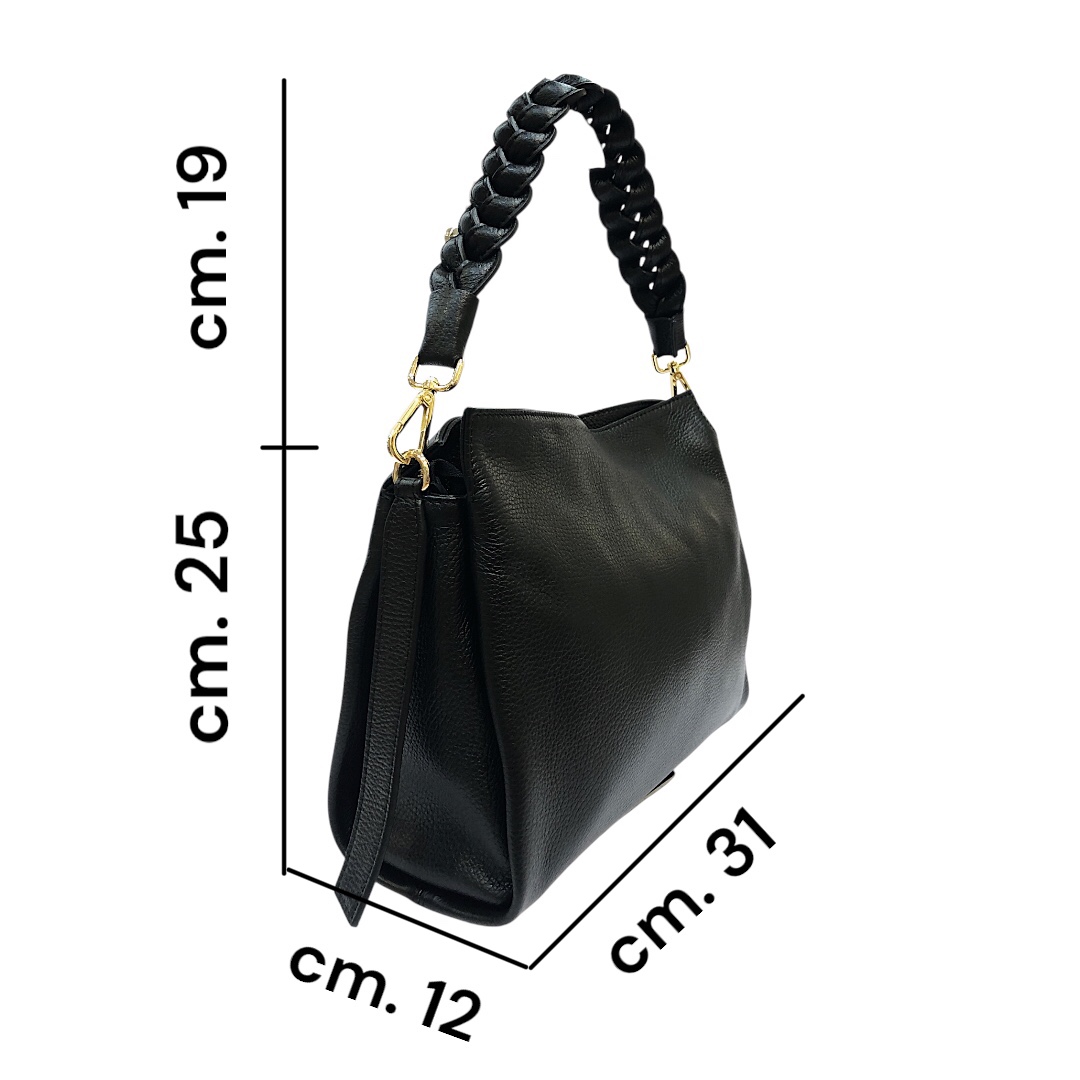 ISA borsa pelle nera con manico a treccia - immagine 6