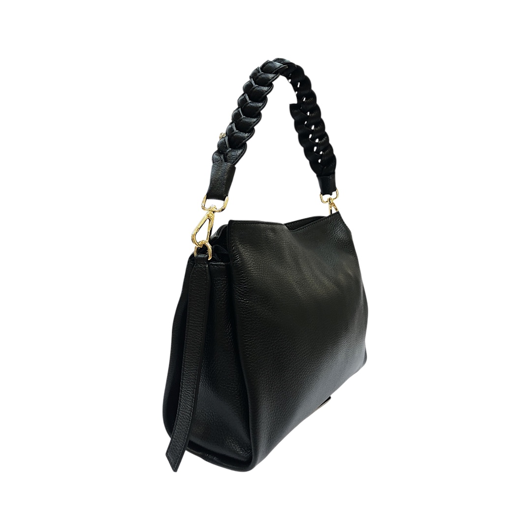 ISA borsa pelle nera con manico a treccia