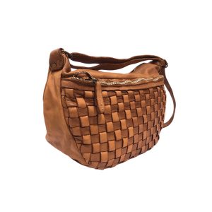 LISA borsa in pelle invecchiata intrecciata color cuoio